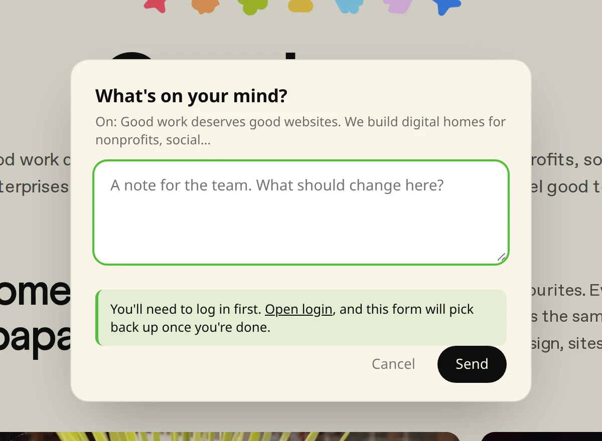 The comment box with a green notice reading You will need to log in first, and an Open login link